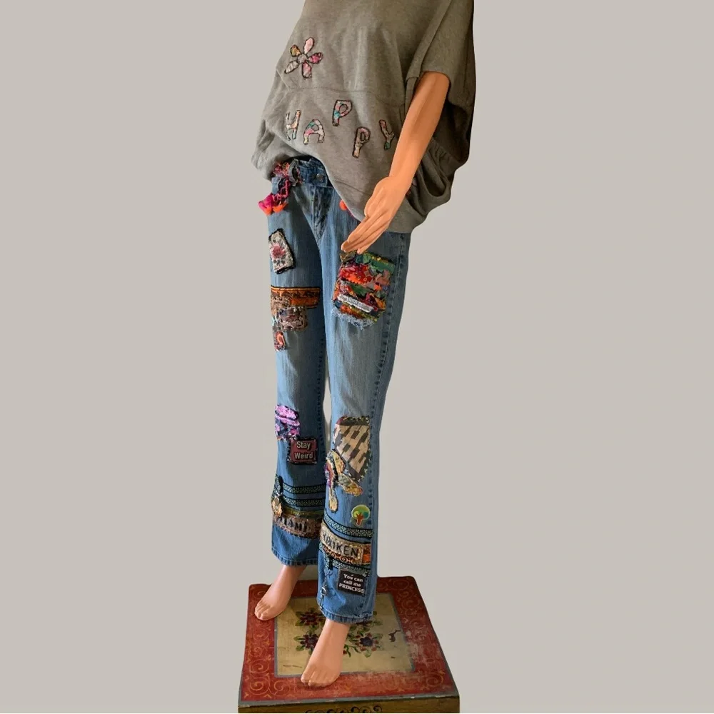 Artistic Patchwork Flare Jeans - Picture 11 of 15